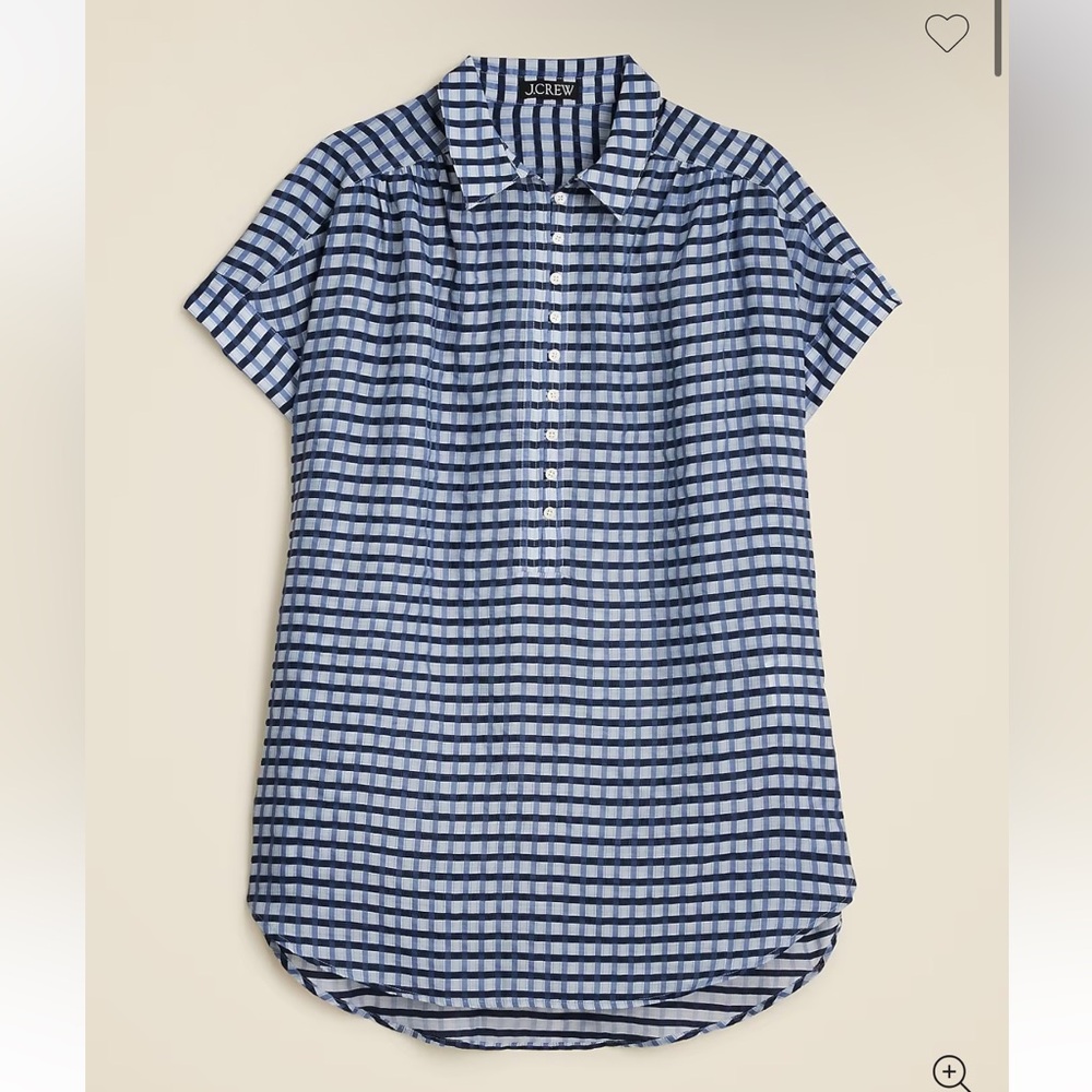 J. Crew NEW Crinkled tunic beach dress in gingham print navy blue CI235